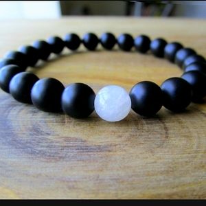 Black Onyx and Moonstone Meditation Bracelet